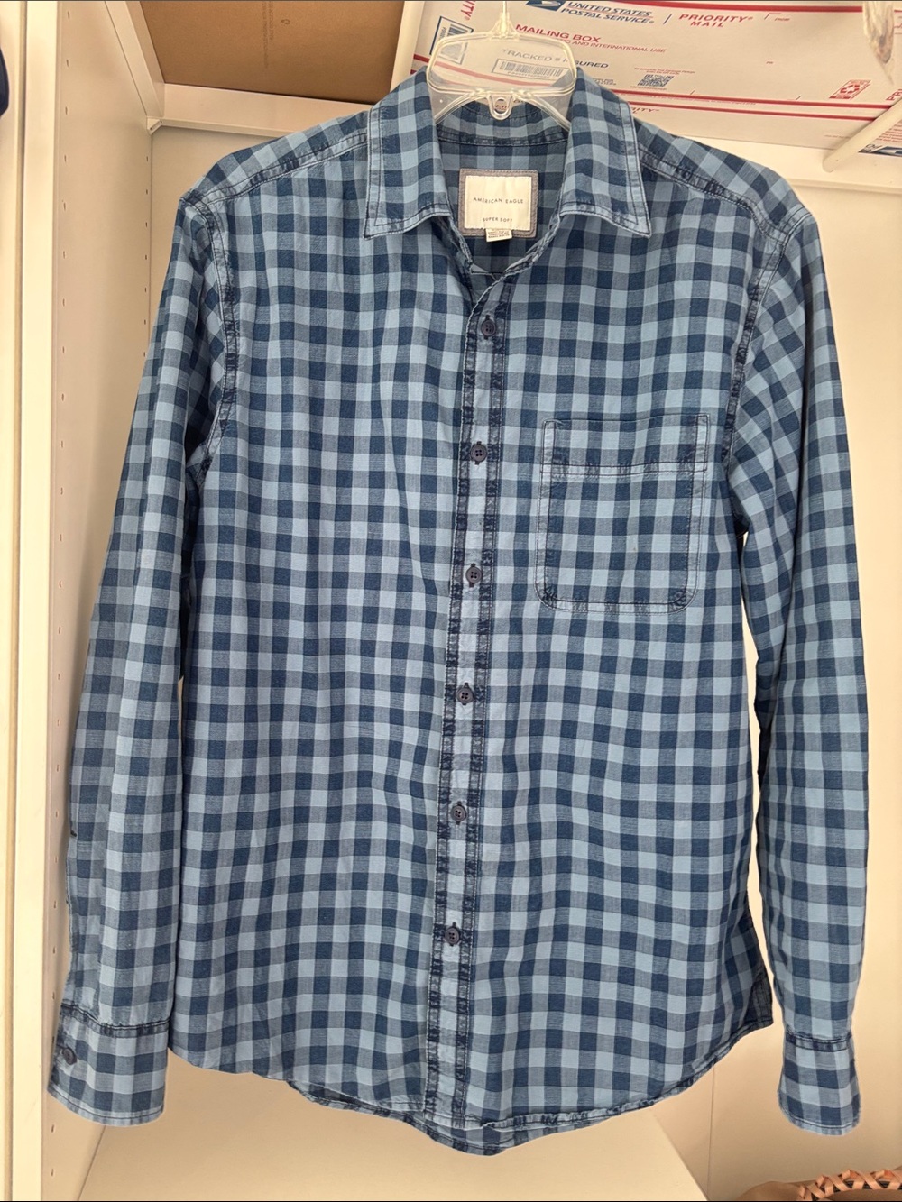 American Eagle Outfitters Two-Tone Blue Check Button-Down Shirt